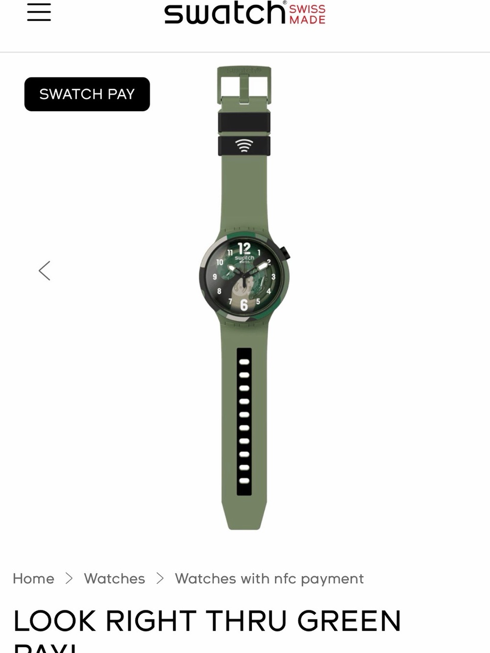 Swatch Look Right Thru Green Transparent Dial NFC Watch - unisex -Green